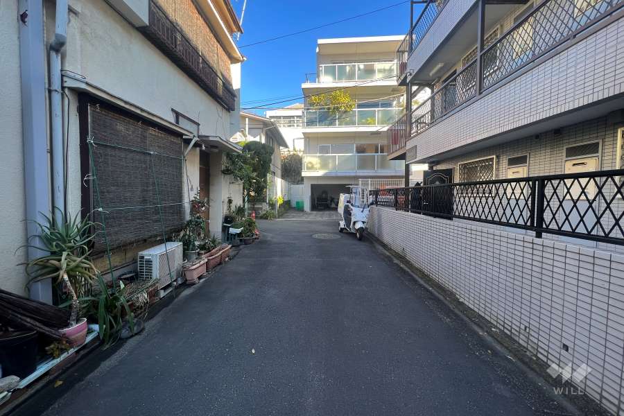 敷地南西側の前面道路（南側から）