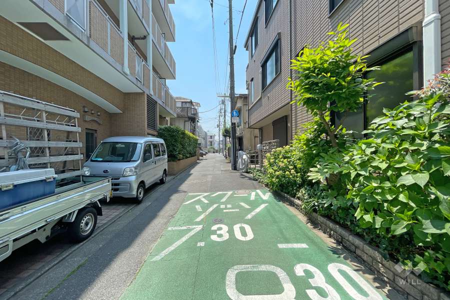 敷地西側の前面道路（北側から）