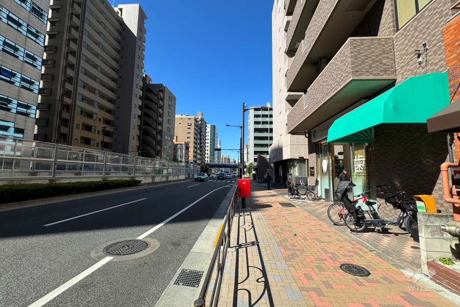 敷地の南西側前面道路（南東側から）