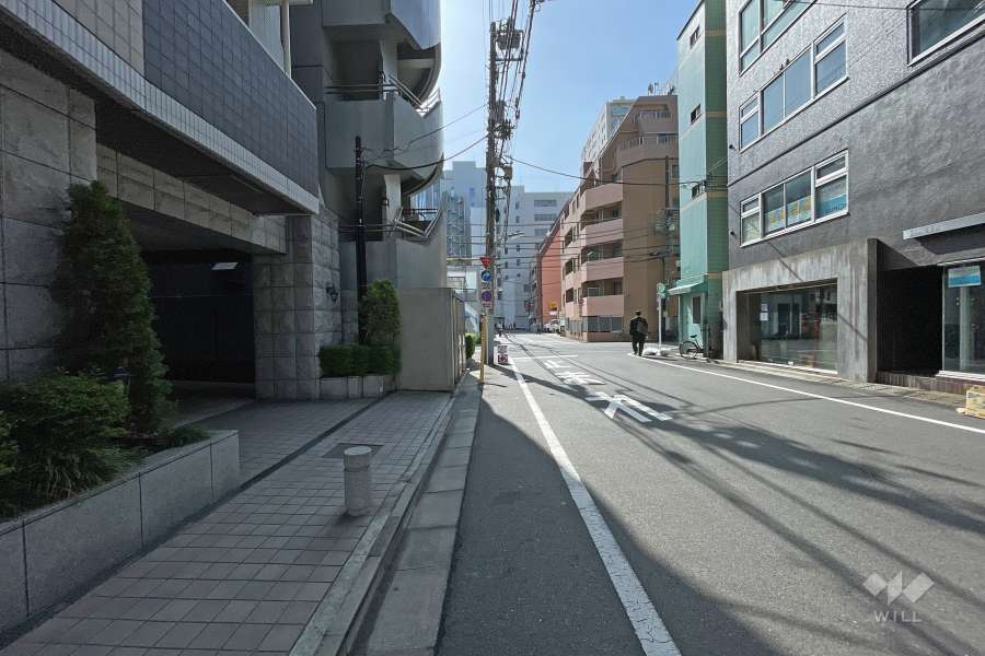 敷地南西側の前面道路（北西側から）
