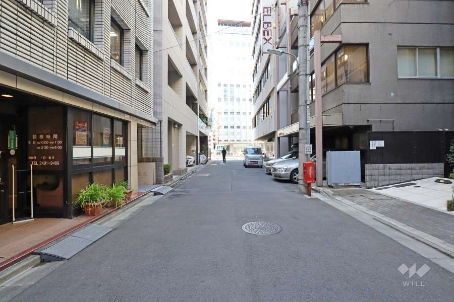 敷地北東側の前面道路（南東側から）