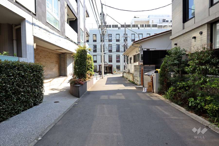 敷地南西側の前面道路（北西側から）