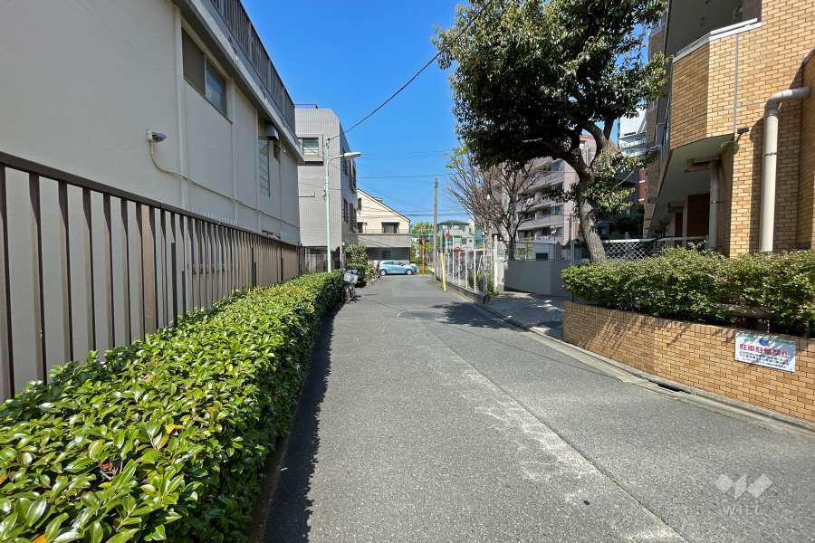 敷地北東側の前面道路（南東側から）