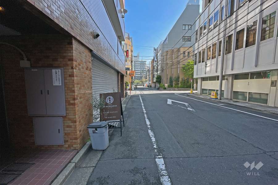 敷地南東側の前面道路（南西側から）