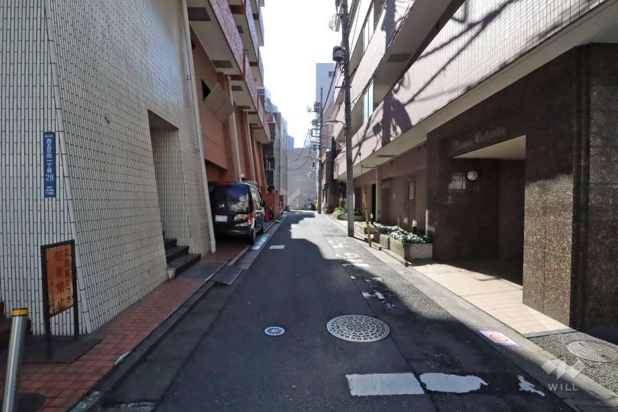 敷地西側の前面道路(南側から)