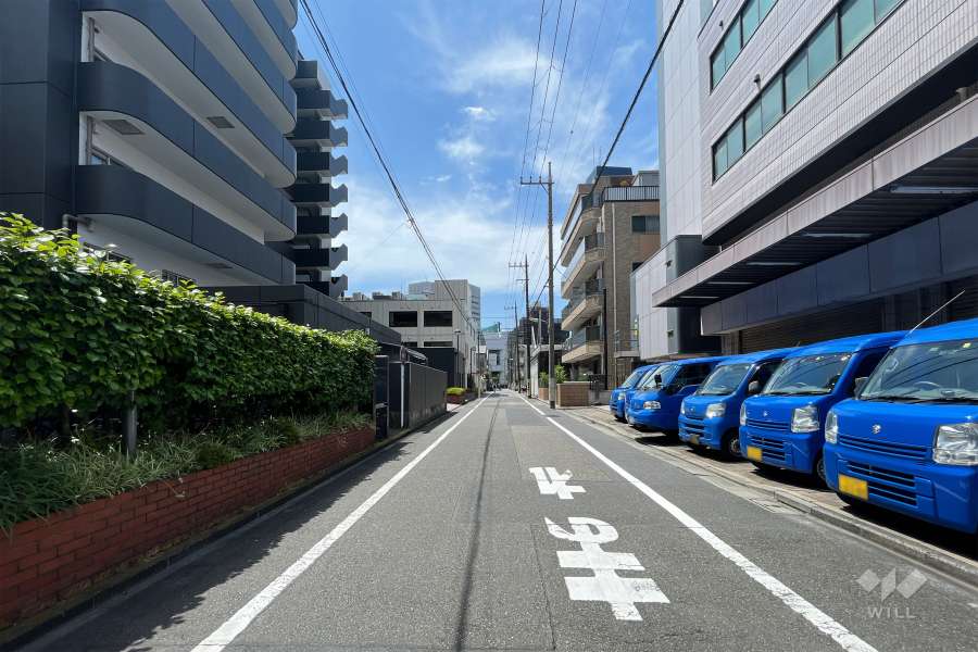 敷地西側の前面道路（北側から）