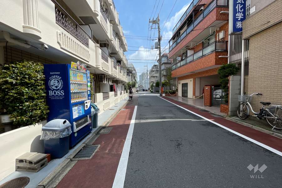 敷地南東側の前面道路（南西側から）