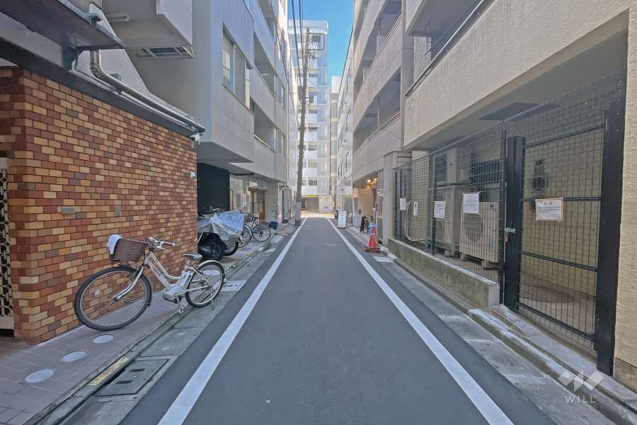 敷地の北側前面道路（西側から）