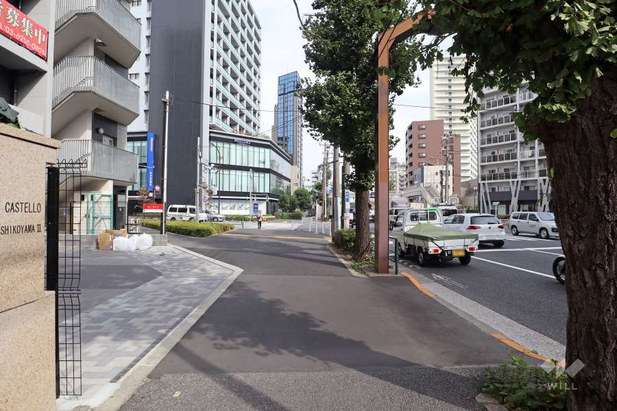 敷地南東側の前面道路(南西側から)