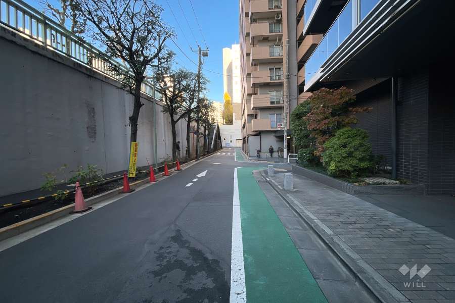 敷地北西側の前面道路（南西側から）
