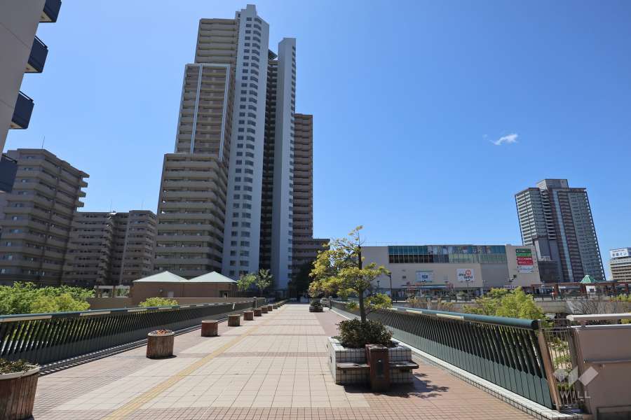 遊歩道(北側から)。駅、商業施設「アマゴッタ」と直結されています。