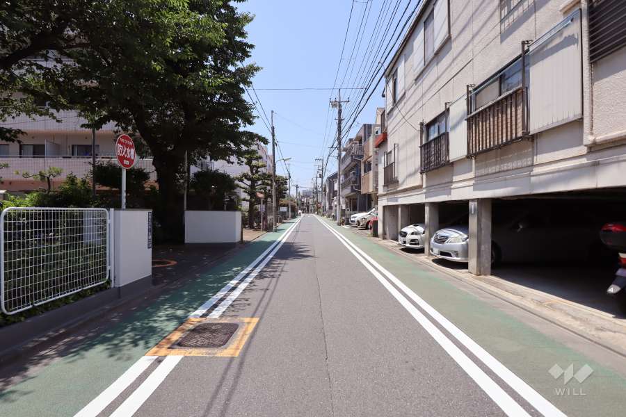 敷地北東側の前面道路（南東側から）