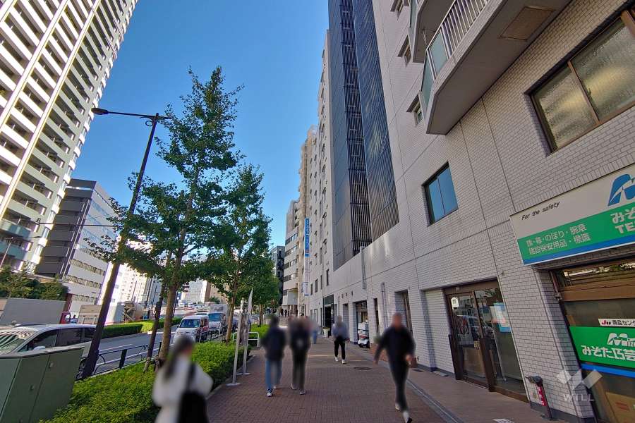 敷地北東側の前面道路（北西側から）