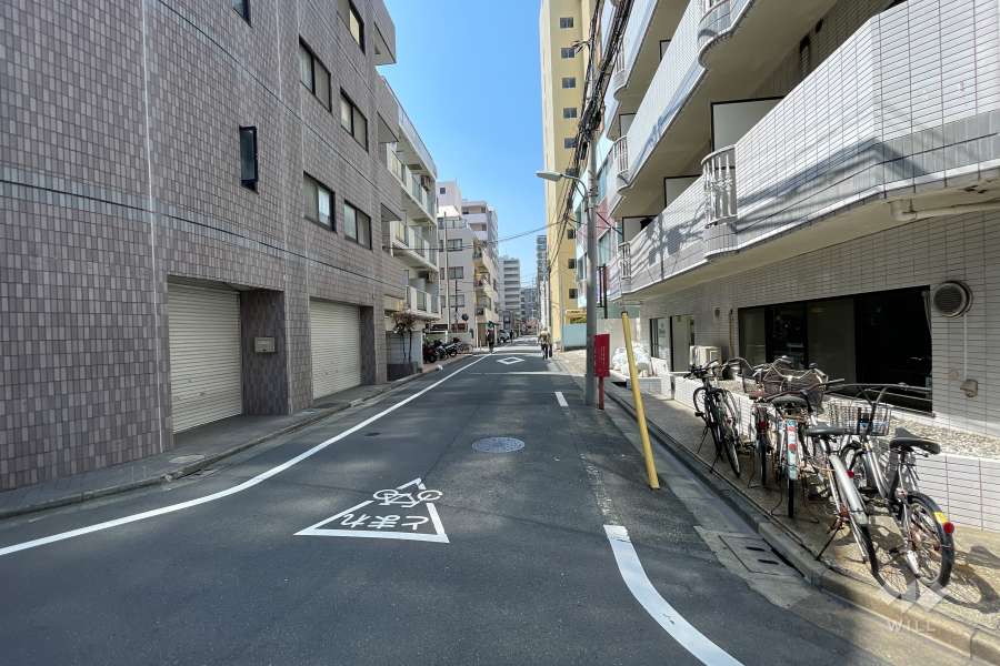 敷地南西側の前面道路（南東側から）
