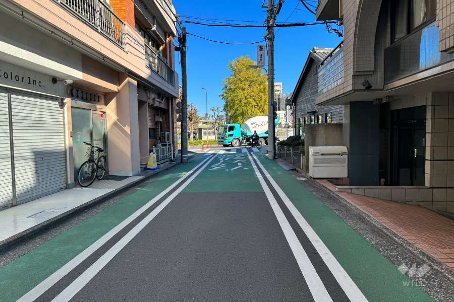 敷地の南東側前面道路（南西側から）