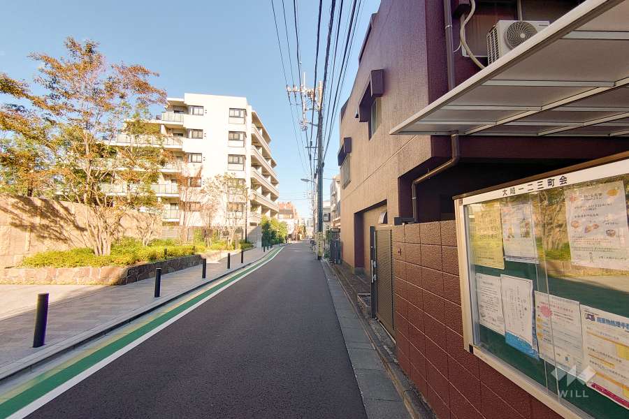 敷地の北西側前面道路（南西側から）
