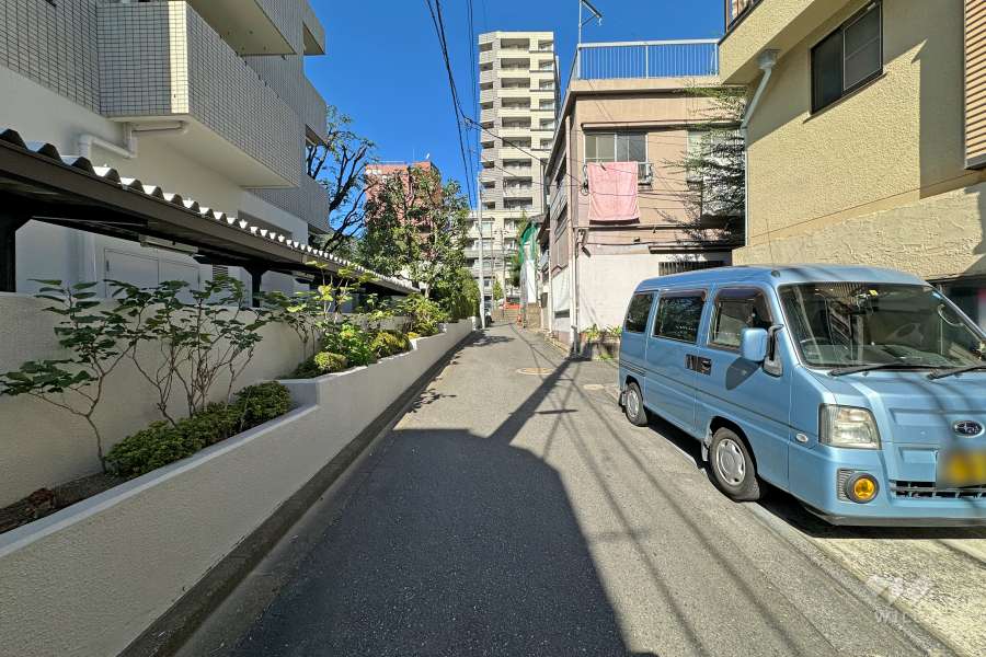敷地北東側の前面道路（南東側から）