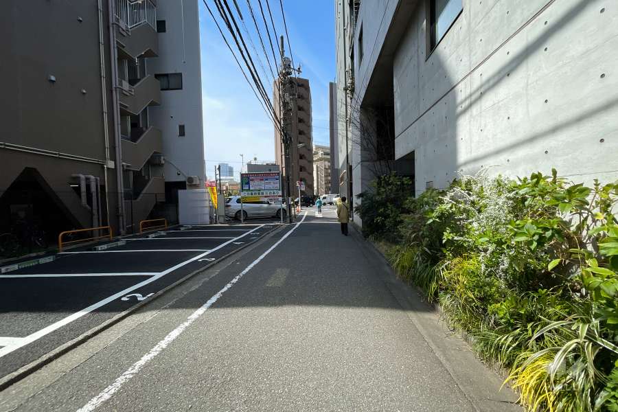 敷地北西側の前面道路（北東側から）