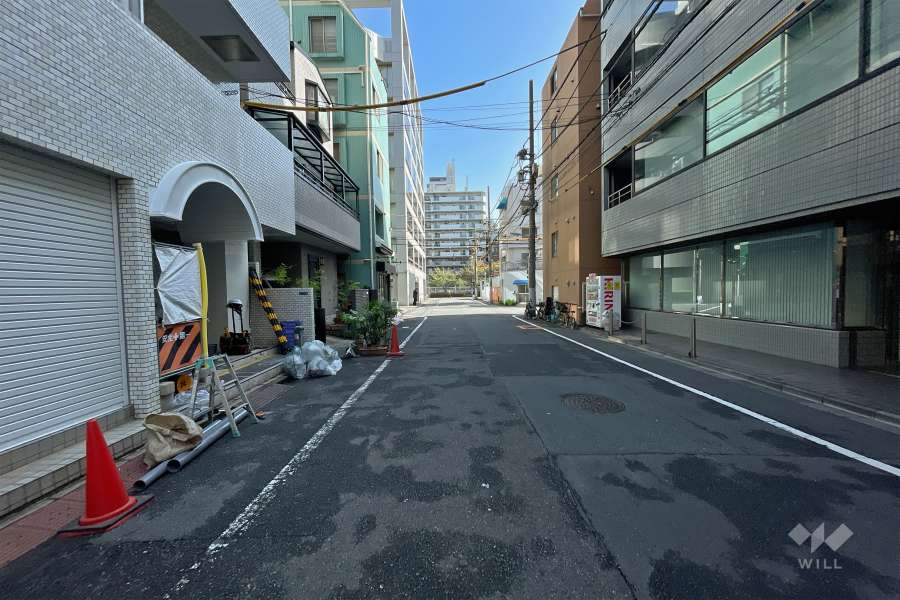 敷地南東側の前面道路（南西側から）