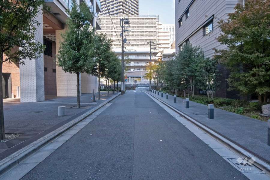 敷地南東側の前面道路（南西側から）