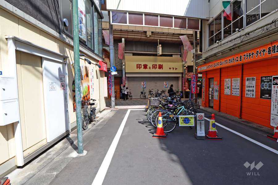 敷地南東側の前面道路（南西側から）