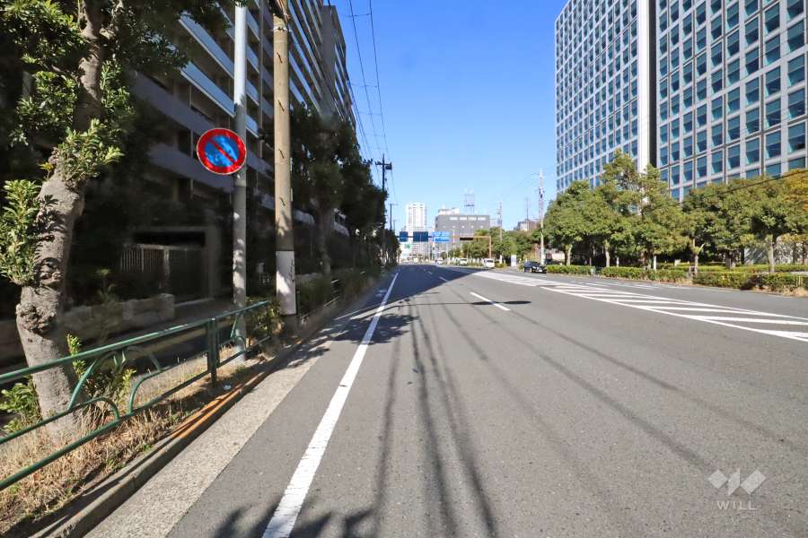 敷地南東側の前面道路(南西側から)