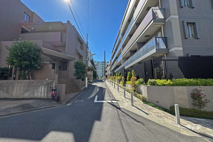 敷地の南東側前面道路（北東側から）