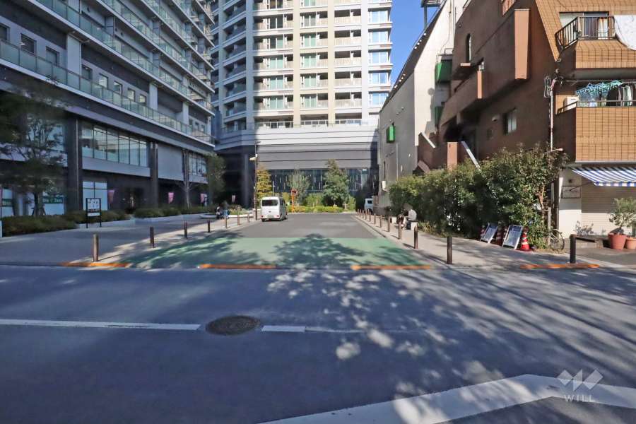 敷地南東側の前面道路（南西側から）