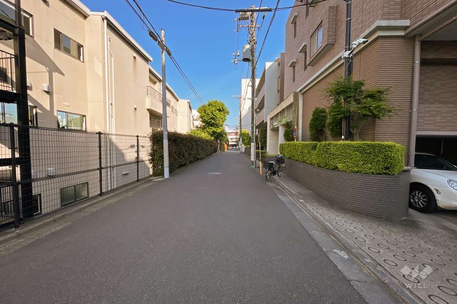 敷地北東側の前面道路（北西側から）