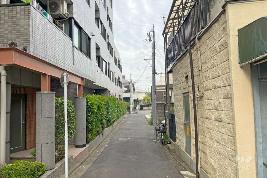 敷地南東側の前面道路（南西側から）