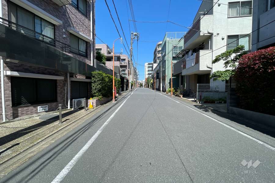 敷地北東側の前面道路（南東側から）