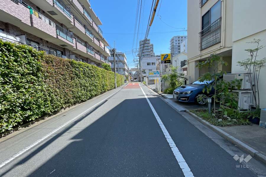 敷地南東側の前面道路（南西側から）