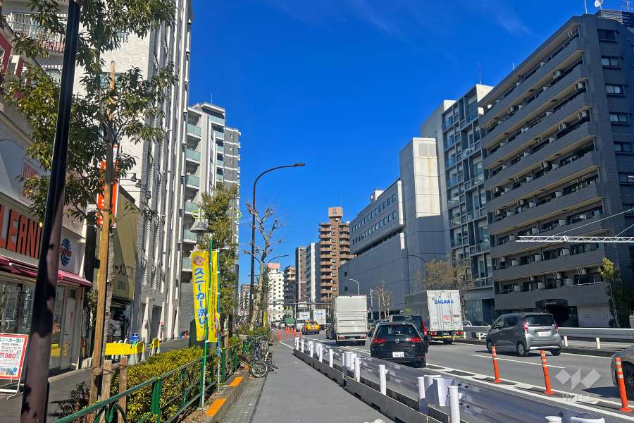 敷地の東側前面道路(南側から)
