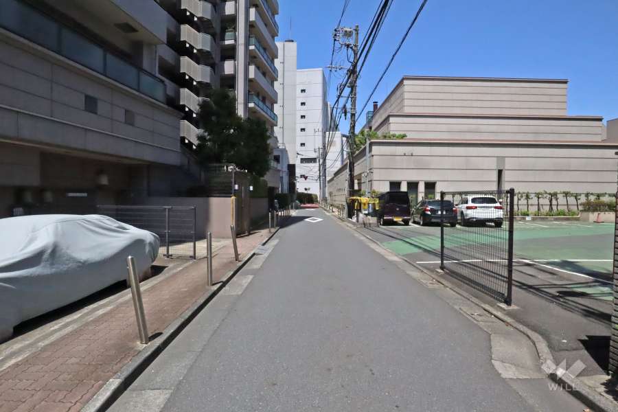 敷地南西側の前面道路（南東側から）