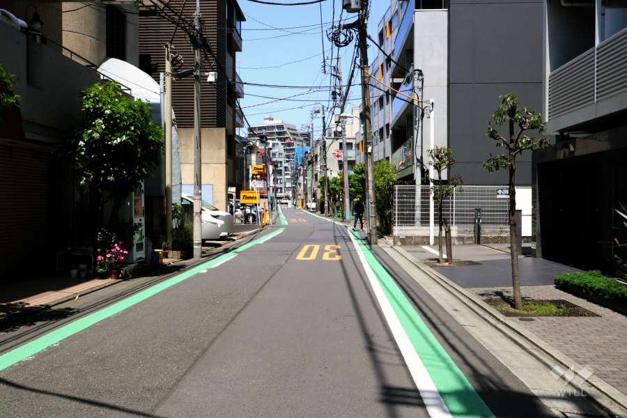 敷地西側の前面道路(北側から)
