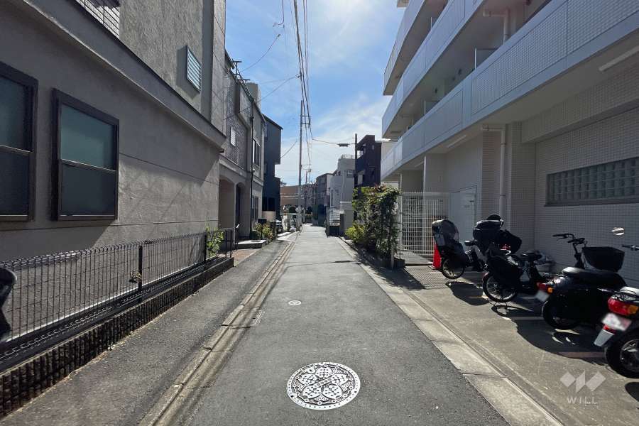 敷地北東側の前面道路（北西側から）