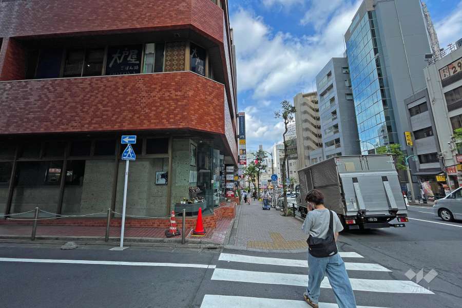 敷地北西側の前面道路（南東側から）