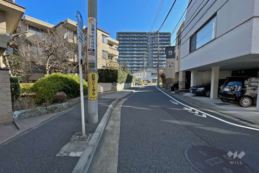 南東側の前面道路（南西側から）
