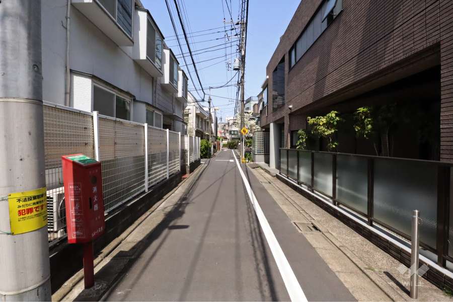 敷地西側の前面道路(南側から)