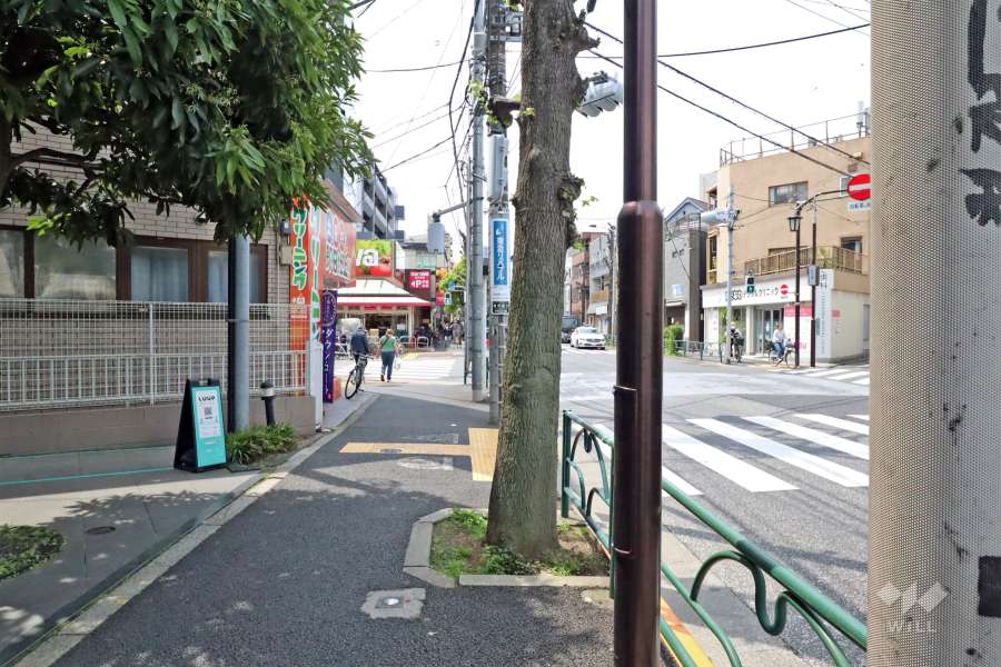 敷地北側の前面道路は駒沢通りです（東側から)。