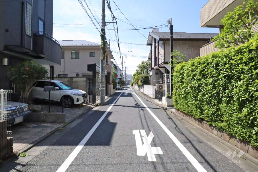 敷地南東側の前面道路（北東側から）