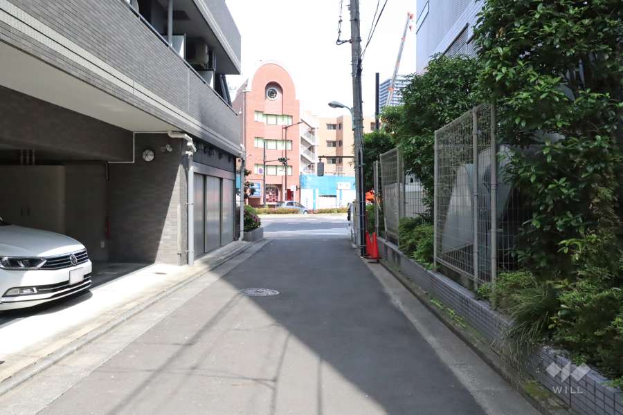 敷地南側の前面道路(西側から)