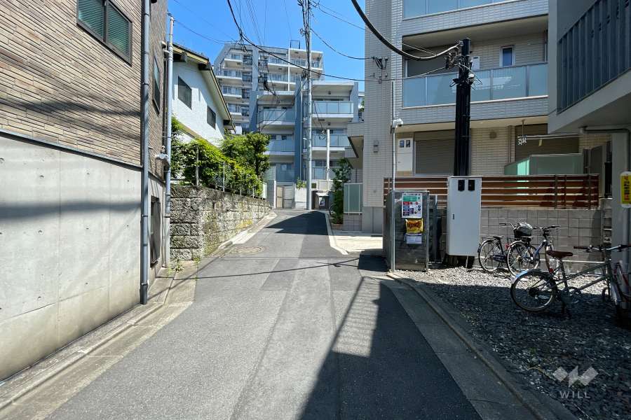 敷地西側の前面道路（北側から）