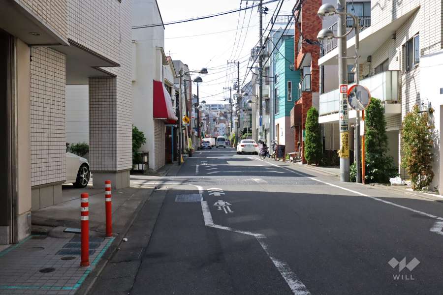 敷地南西側の前面道路(南東側から)