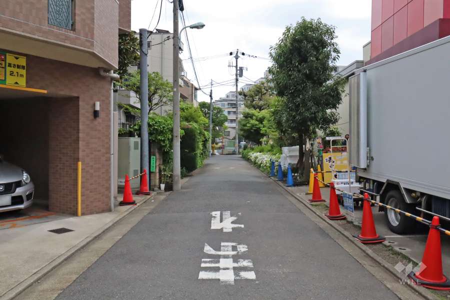 敷地南東側の前面道路(北西側から)