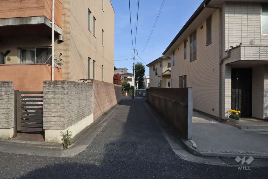敷地南西側の前面道路（北西側から）