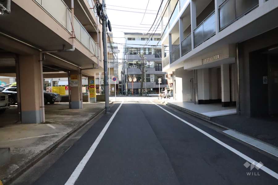 敷地南西側の前面道路(南東側から)
