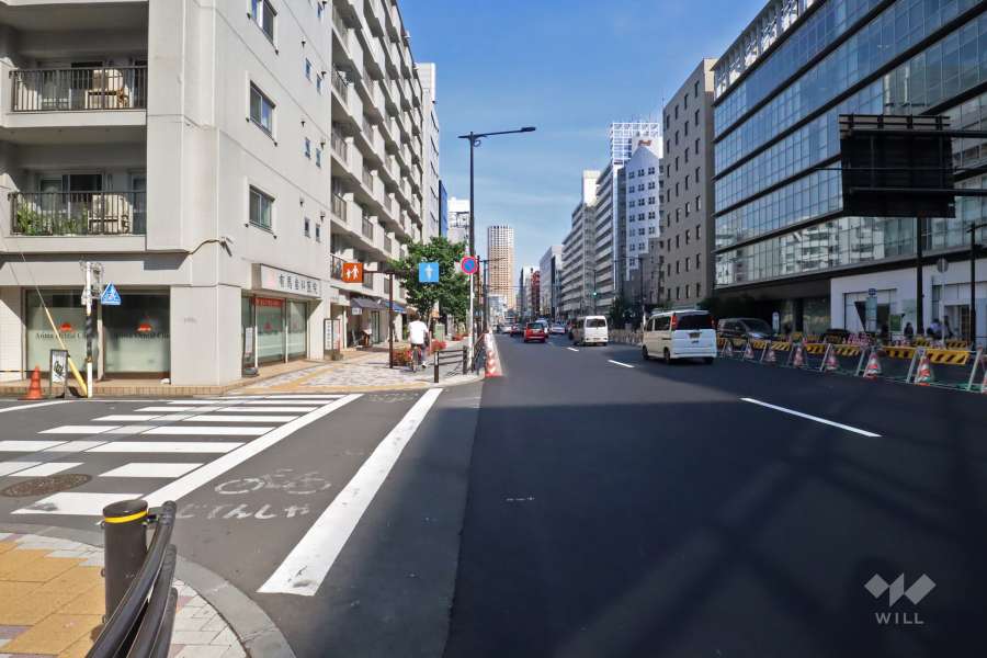 敷地北東側の前面道路(北西側から)