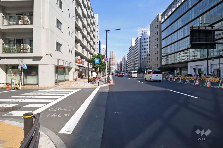 敷地北東側の前面道路(南東側から)