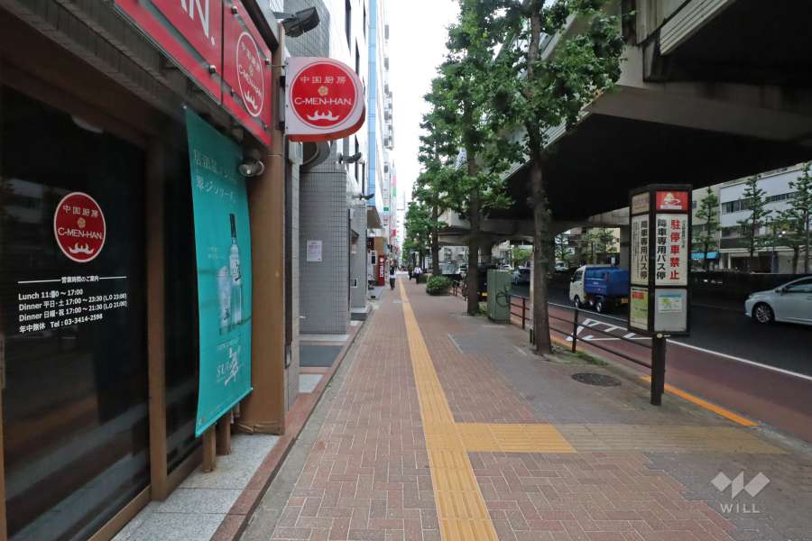 敷地南東側の前面道路(南西側から)